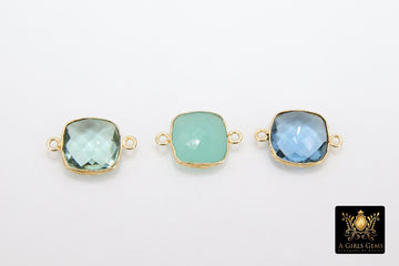 Square Gemstone Connectors, Gold Plated Silver Birthstone Stations